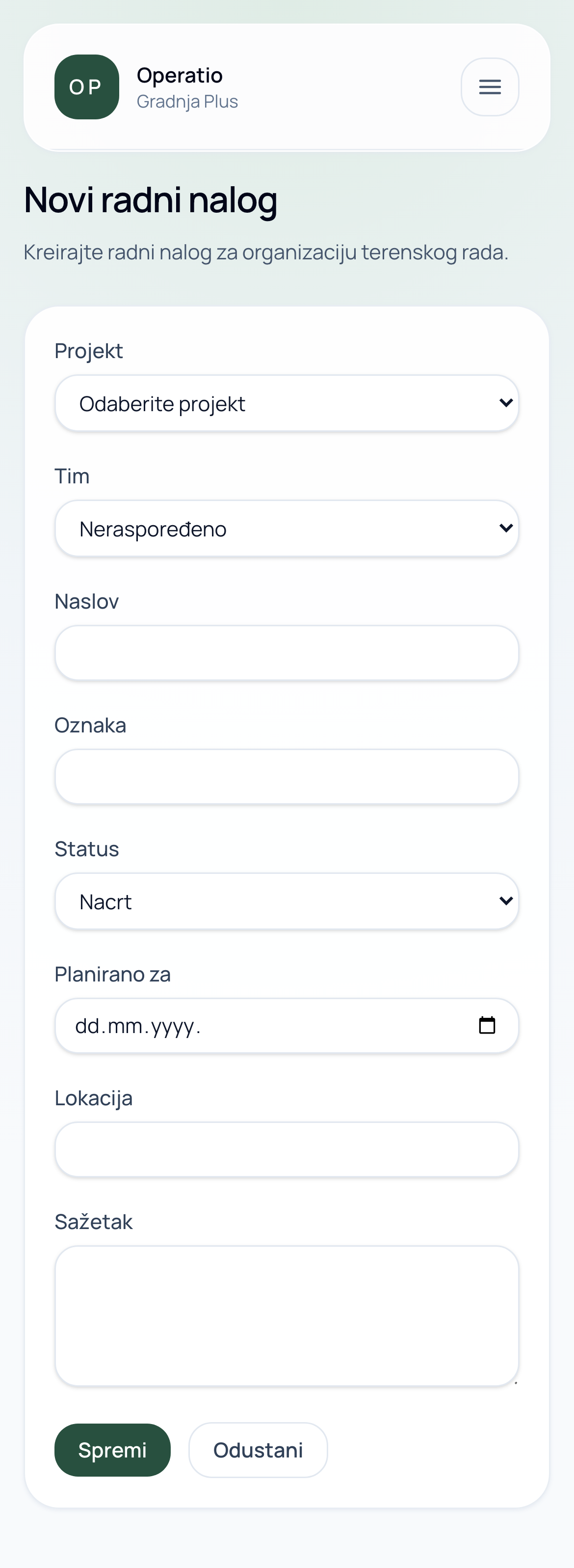 Radni nalog na mobitelu